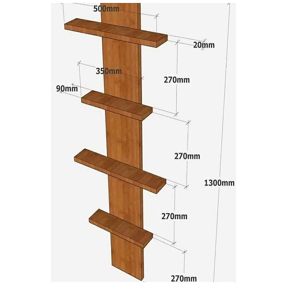 Wooden Wall Mounted Wall Shelf - 4 Shelves