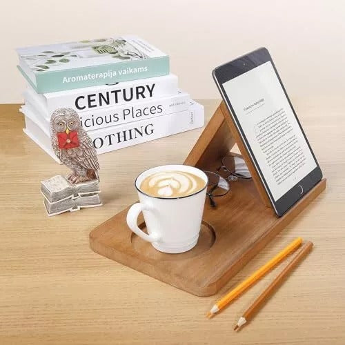 Wooden Bookshelf with Drink Holder