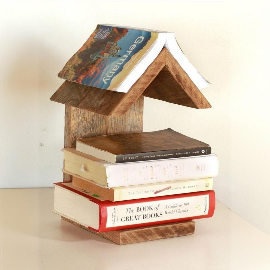 Handcrafted Wooden Book Holder and Shelf