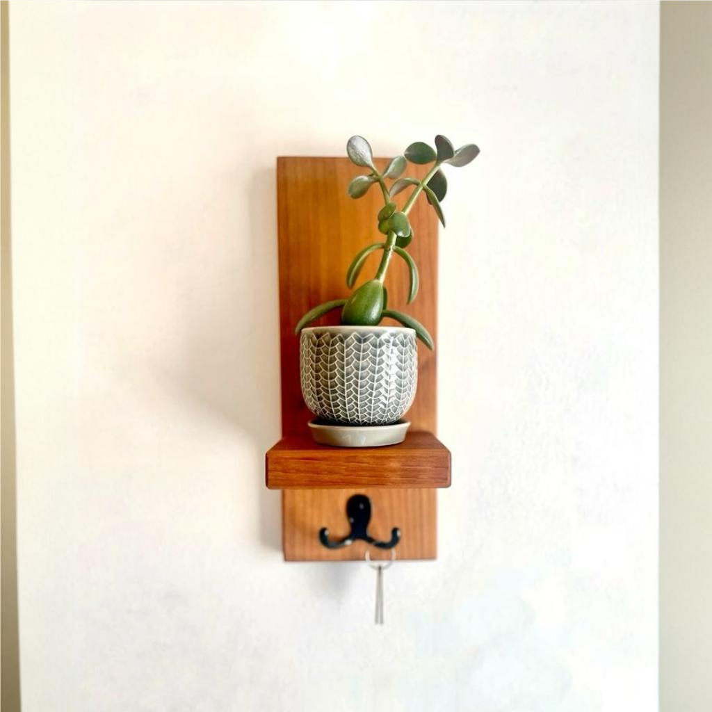 Wooden Key Holder with Shelf