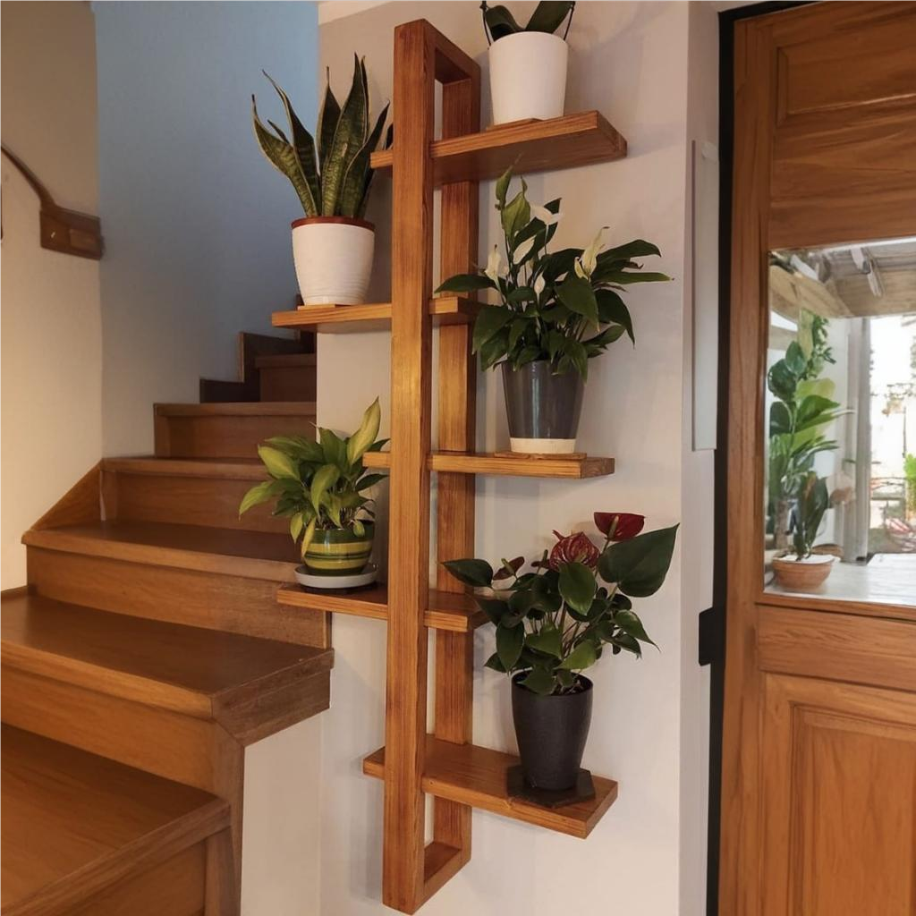 Wooden plant shelf