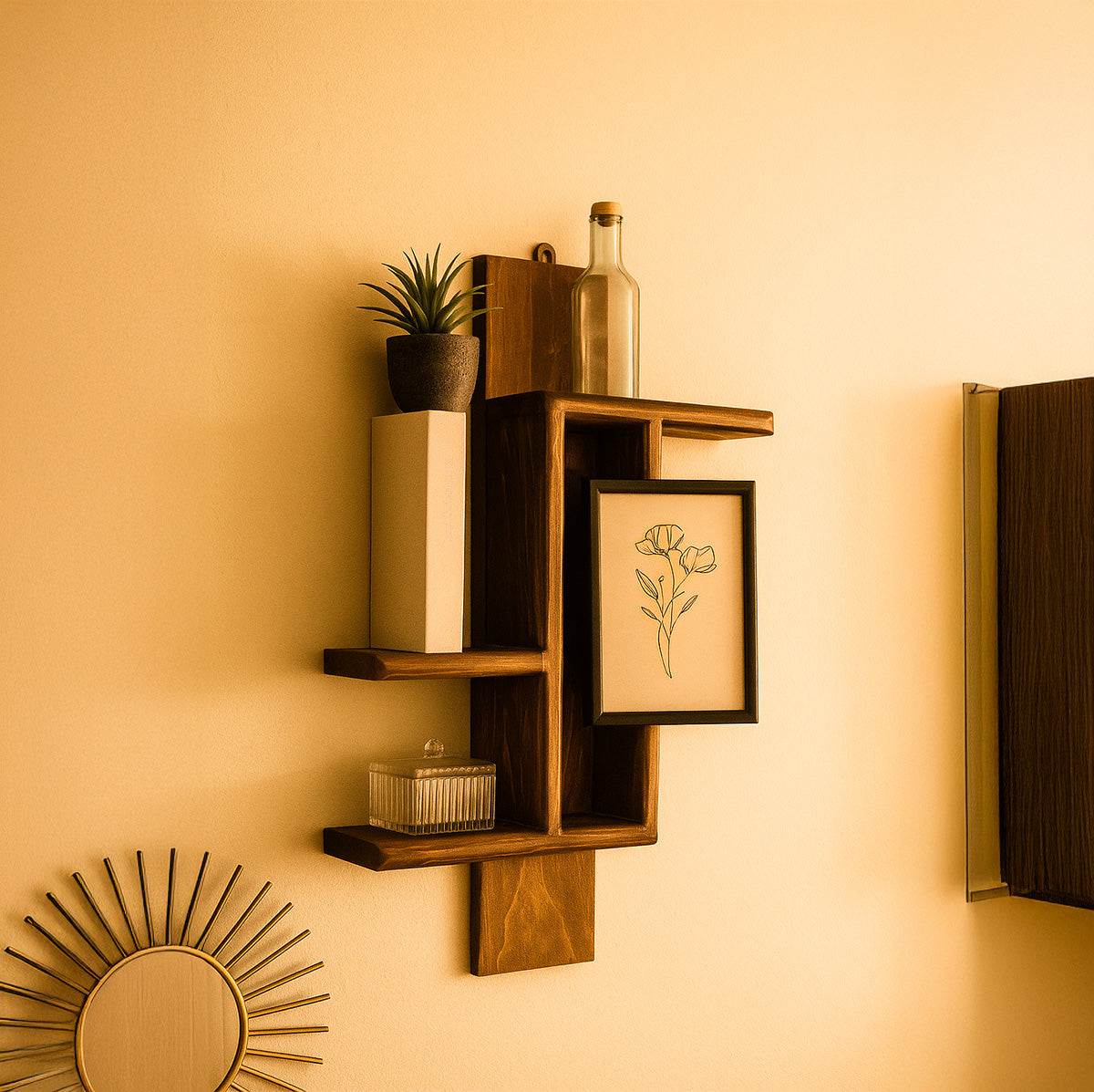 Geometric Solid Wood Wall Shelf